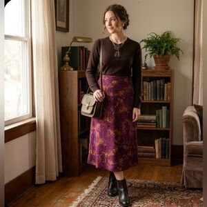 SAG HARBOR | Petite Purple Cottage core Patterned Midi  Skirt